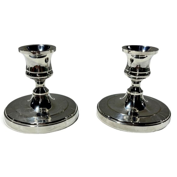 Vintage Silver Plate Candlesticks, Round Base - Set of 2 - Picture 1 of 8